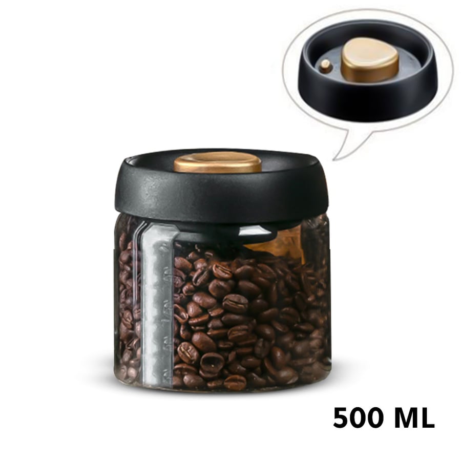 علبة قهوة زجاجية مع صمام هواء 500 مل أسود H-266