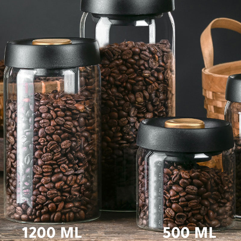 علبة قهوة زجاجية مع صمام هواء 500 مل أسود H-266