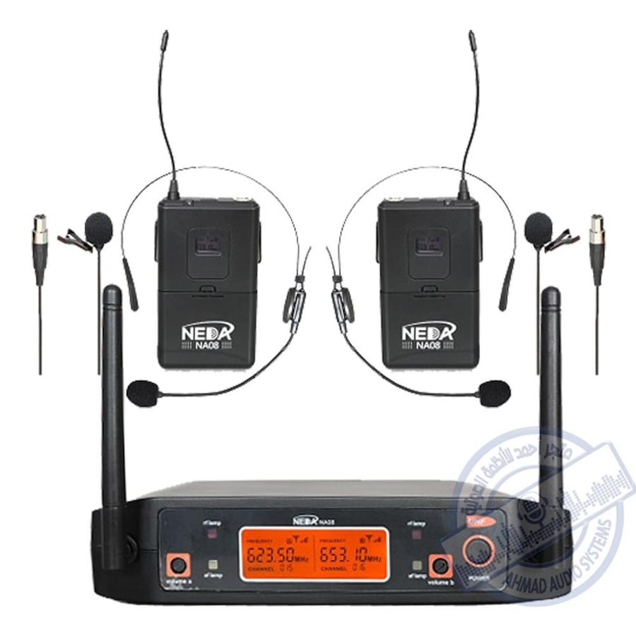 NEDA NA-08C UHF WIRLESS MICROPHONE لاقط 2جيب من نداء يعمل بنظام اليو اتش اف مدى يصل إلى 50متر جودة عالية مناسب - للجوامع - للمدارس - للمنازل - للحفلات - للمحلات