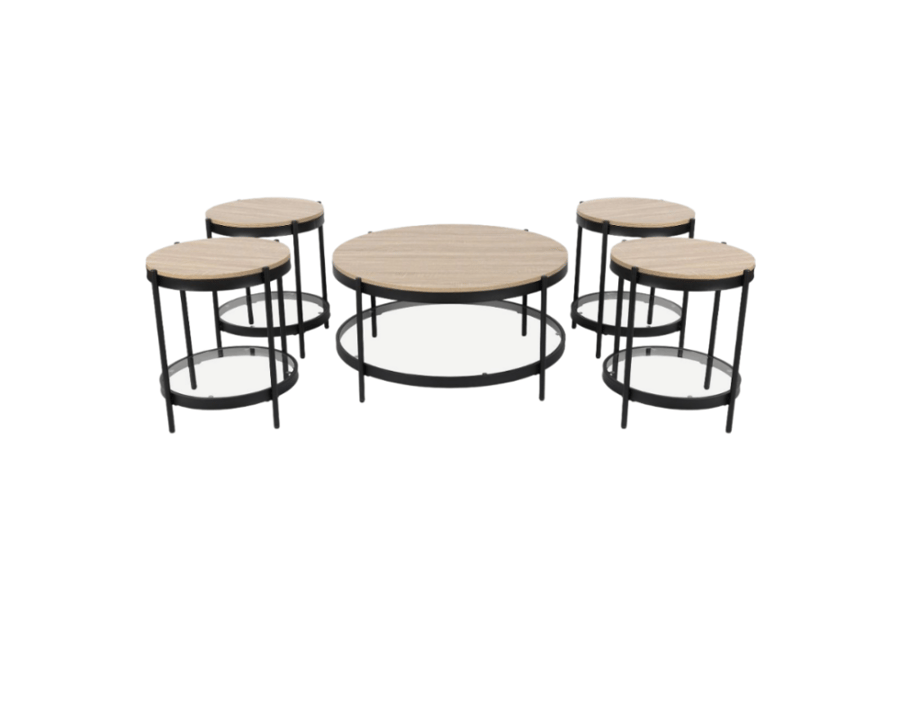 Service tables set 4+1 wooden color