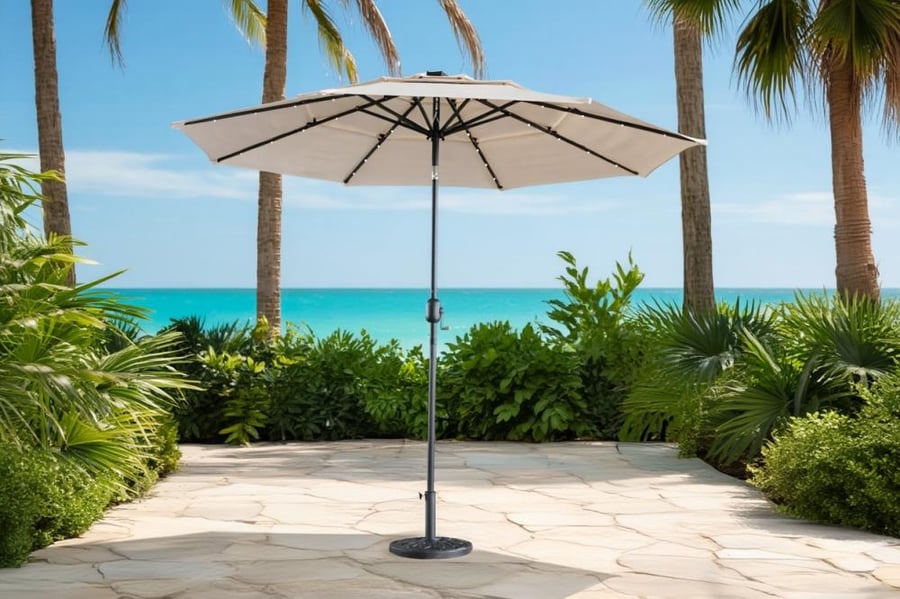 Round umbrella with LED lighting