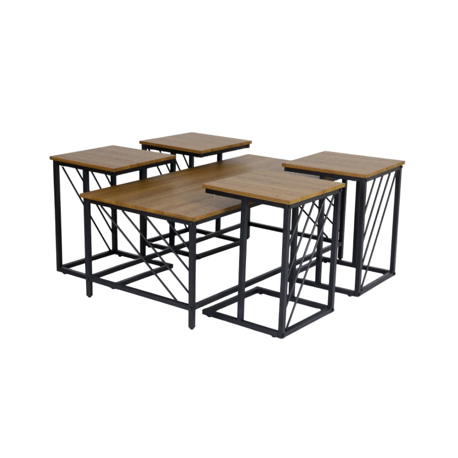 Service tables set wood 4+1 light brown color