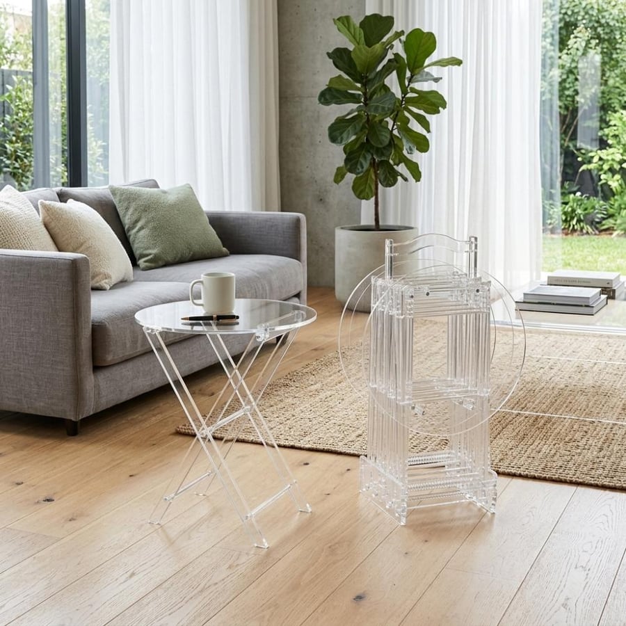 A set of transparent acrylic tables modern