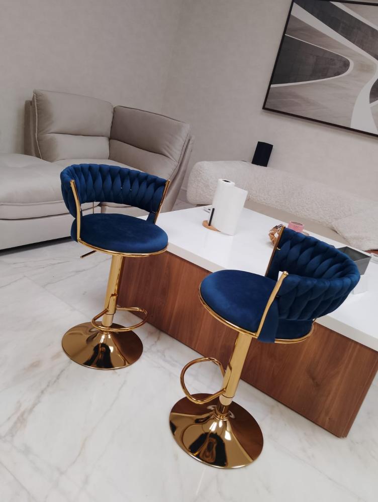 Blue velvet bar chair