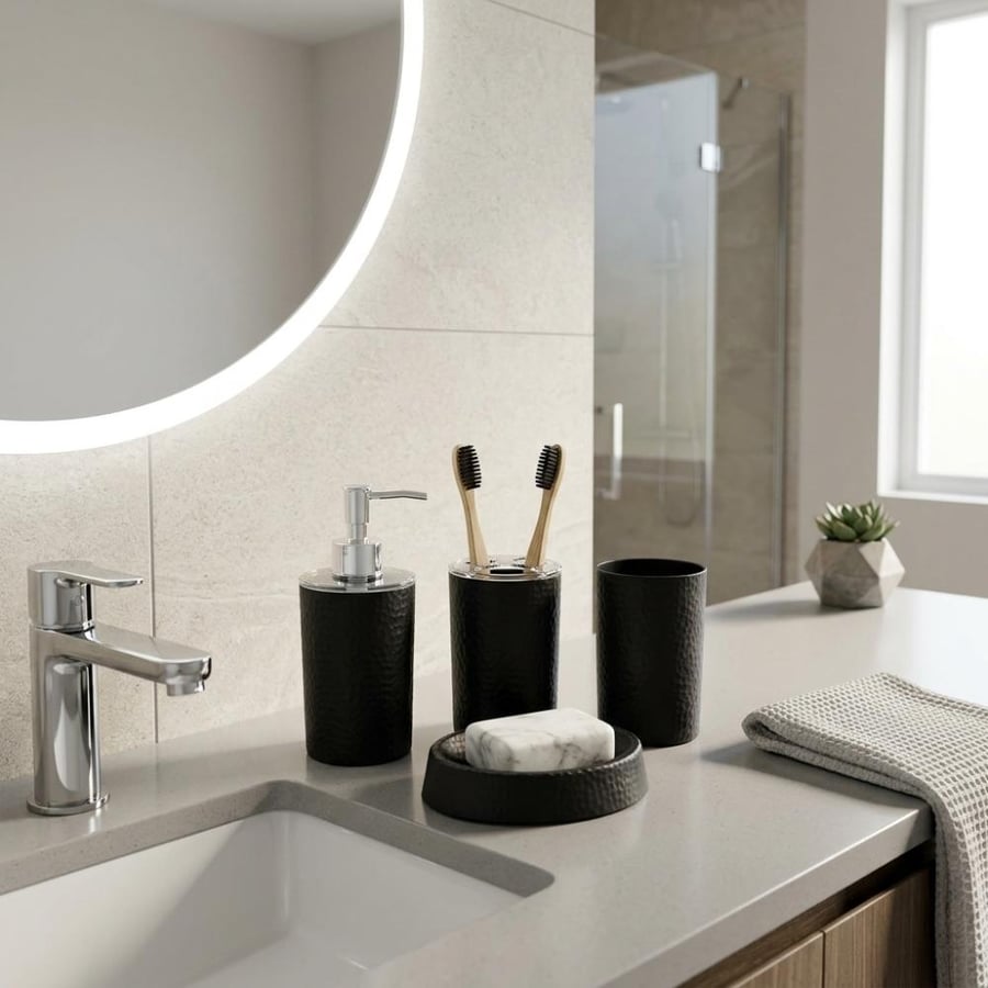 The bathroom set - soap dispenser, black color