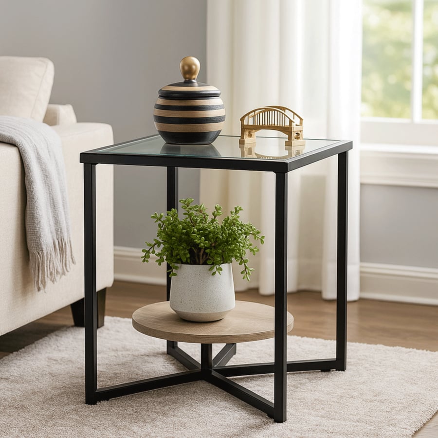 Glass serving table size 45*45, height 52