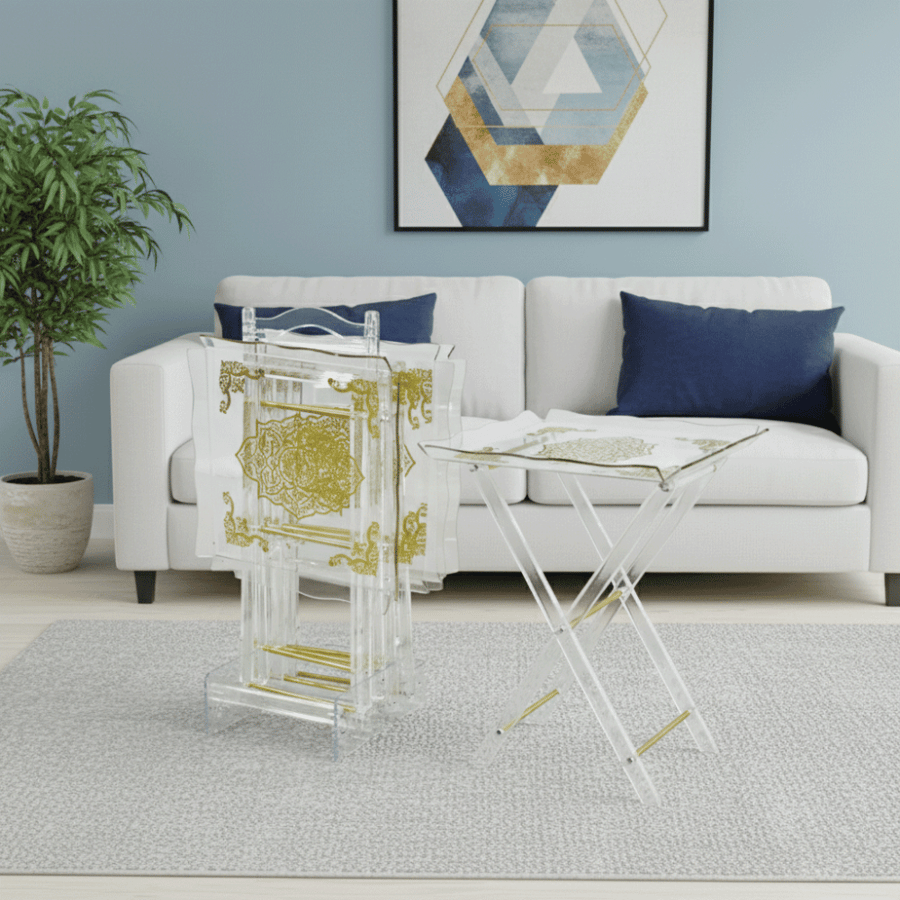 Elegant acrylic folding table set with gold engravings