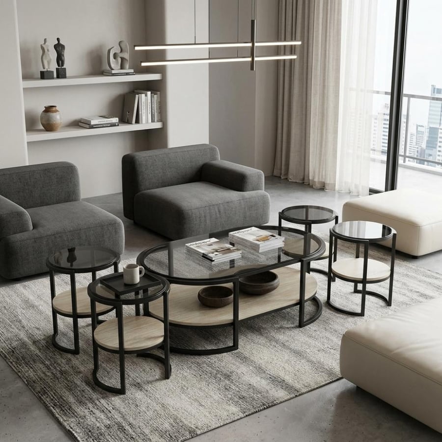 طقم طاولات خدمة 7 قطع بتصميم راقى