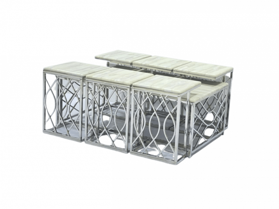 Service table stainless steel + silver marble 190 cm