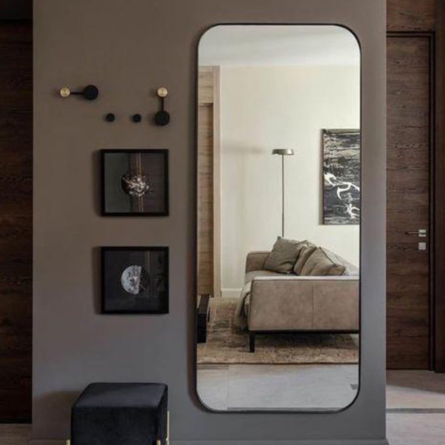 Rectangular mirror with black frame, size 180*70 cm