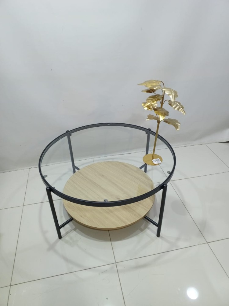 طاوله وسط خشب مع زجاج مفرد 90 سم