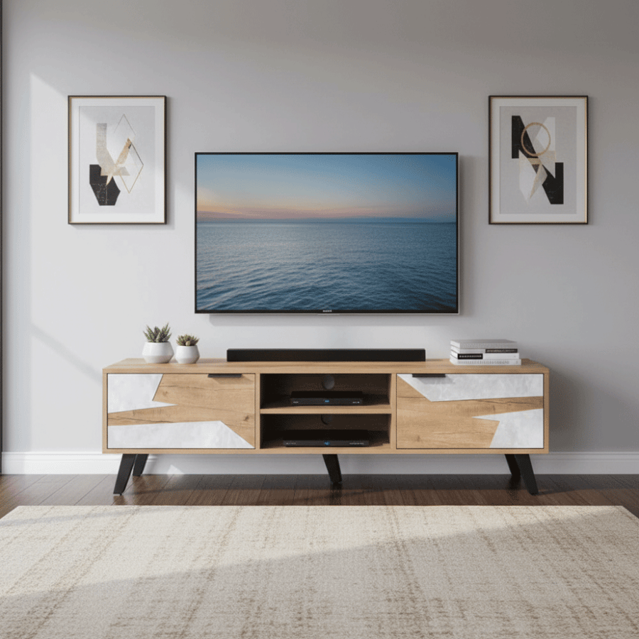 TV table with modern geometric design size 160 cm
