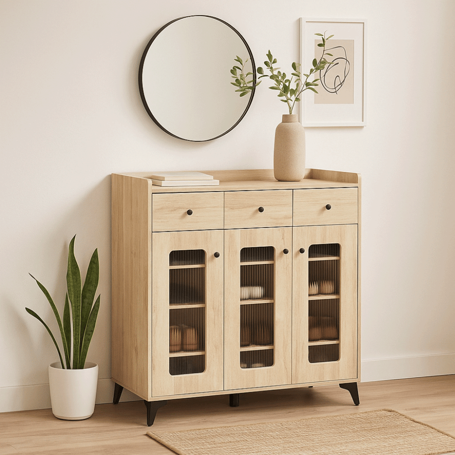 A multi-purpose closet, elegant and modern, wooden color