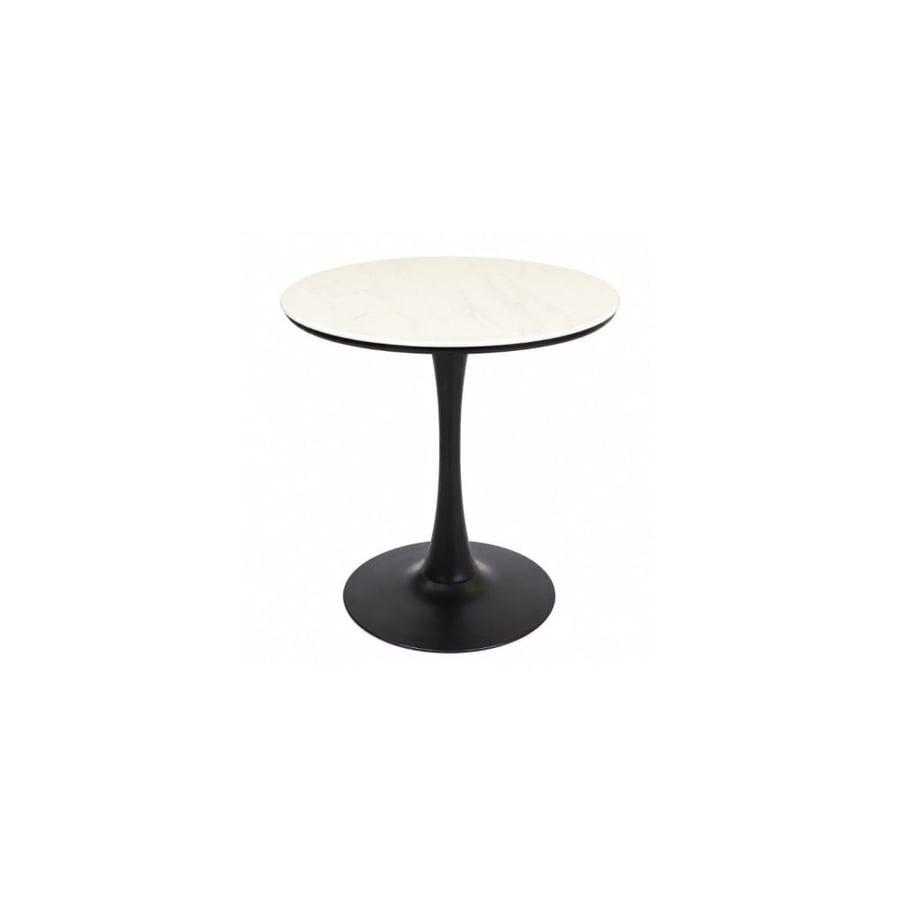 طاولة طعام وكافيه دائرية مودرن توليب سطح رخامي أبيض وقاعدة سوداء - (k 30802662)