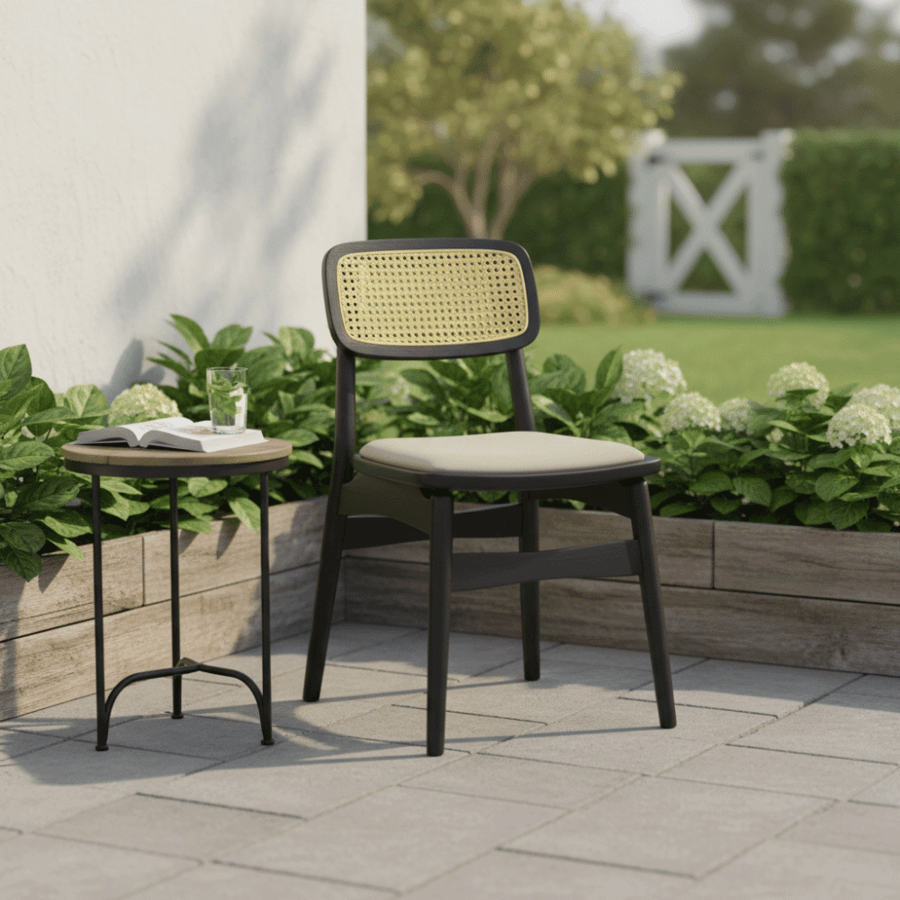 Single rattan chair, black color