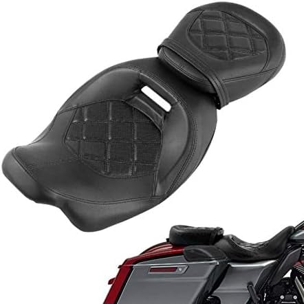 Low-Profile Rider and Passenger Seat Two Up Leather Seat For Harley 2009-2023