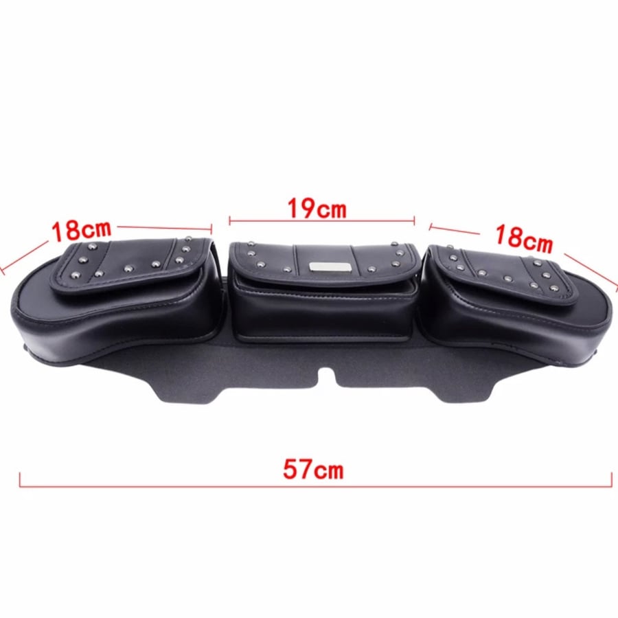 Black 3 Pocket Windshield Bag Tri Pouch Fit For Harley Touring FLHT FLHTC FLHX FLHTK