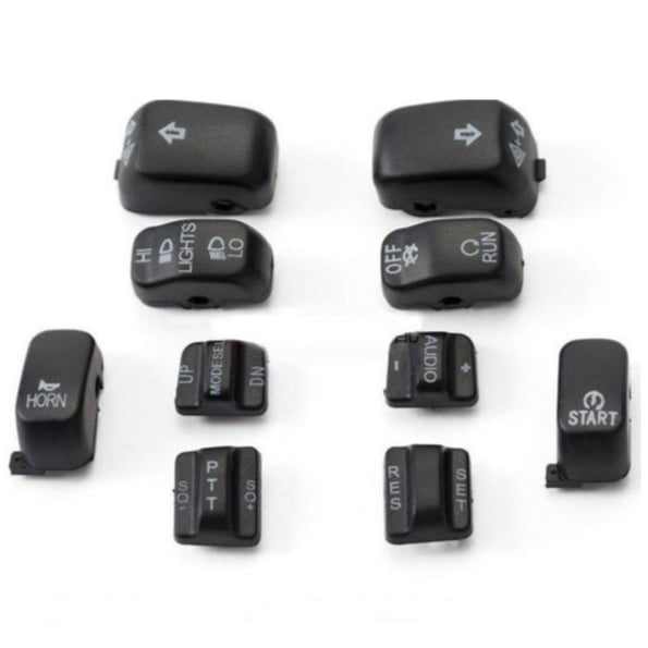 10 pcs Switch Buttons Caps Black/Chrome for Harley