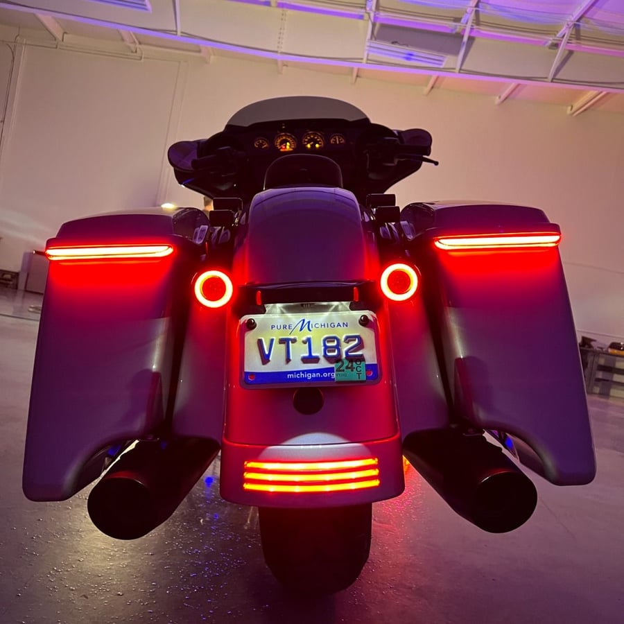 HogWorkz Slimz LED Lights for Harley Touring Motorcycle Saddlebags (2014–2023 Models) – Smoke/Red Lens