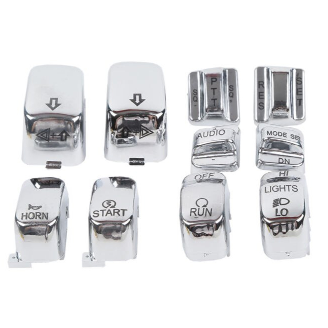 10 pcs Switch Buttons Caps Black/Chrome for Harley