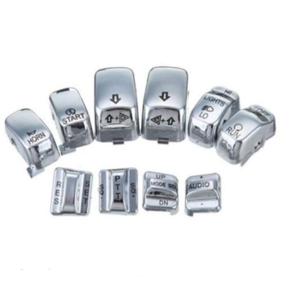 10 pcs Switch Buttons Caps Black/Chrome for Harley