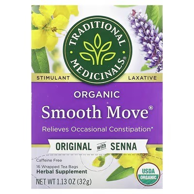 Smooth Move العضوي، منتج أصلي بالسنا، خالٍ من الكافيين، 16 كيس شاي مغلّف، 1.13 أونصة (32 جم)