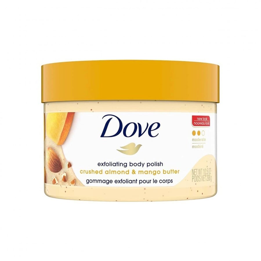 Dove exfoliating brightening and renewing skin - 298 grams - with mango and crushed almond butter