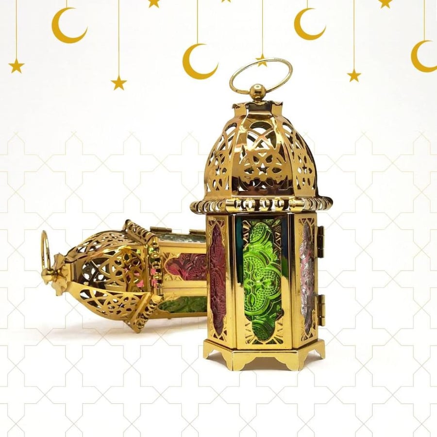 طقم (2 حبة) فانوس رمضان فاخر بشمعة مضيئة - زينة دافئة وآمنة (LED)