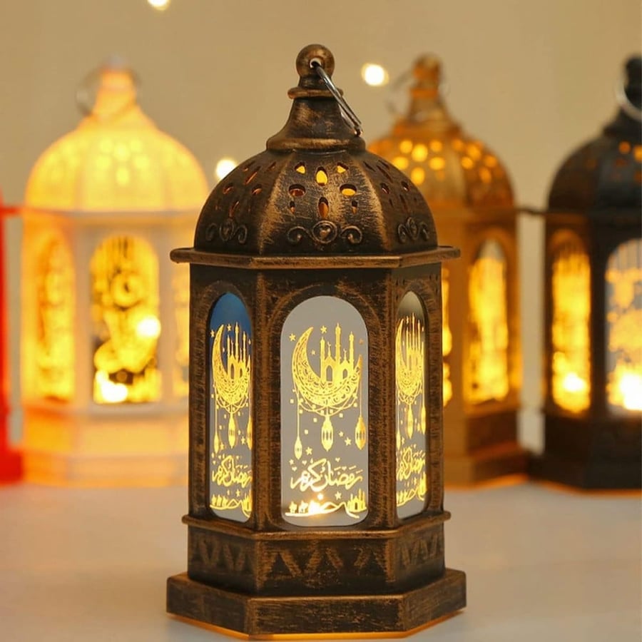 طقم 4 فوانيس رمضان مع إضاءة خافتة زينة رمضان للمداخل والطاولات