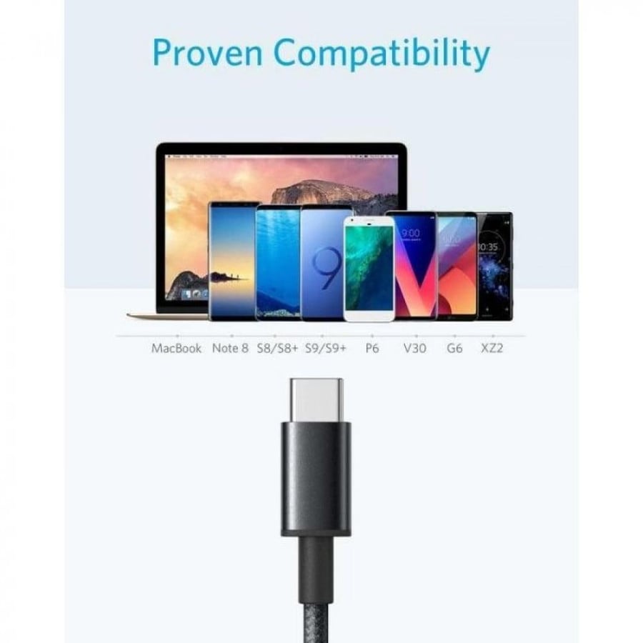سلك شاحن انكر باورلاين سيلكت بلس من USB-C إلى USB بطول 1.8 متر - اسود