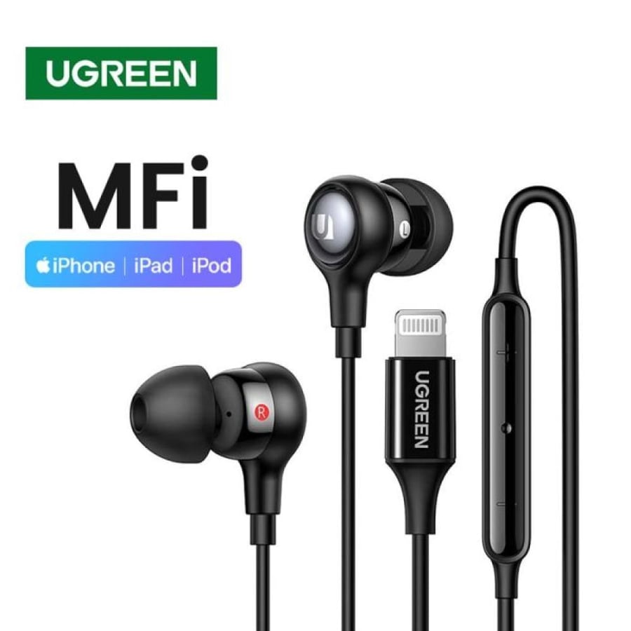 سماعة أذن يوجرين سلكية مع مايكرفون مدمج بوصلة USB-C - أسود