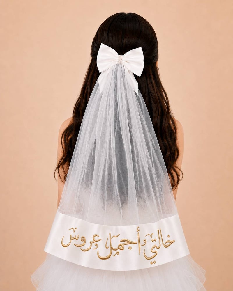 طرحة شعر خالتي أجمل عروس بتطريز ذهبي للبنات