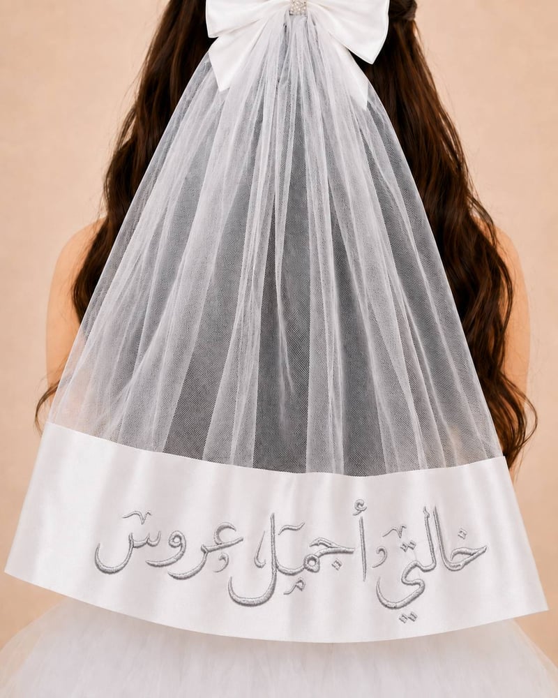 طرحة شعر خالتي أجمل عروس بتطريز فضي للبنات
