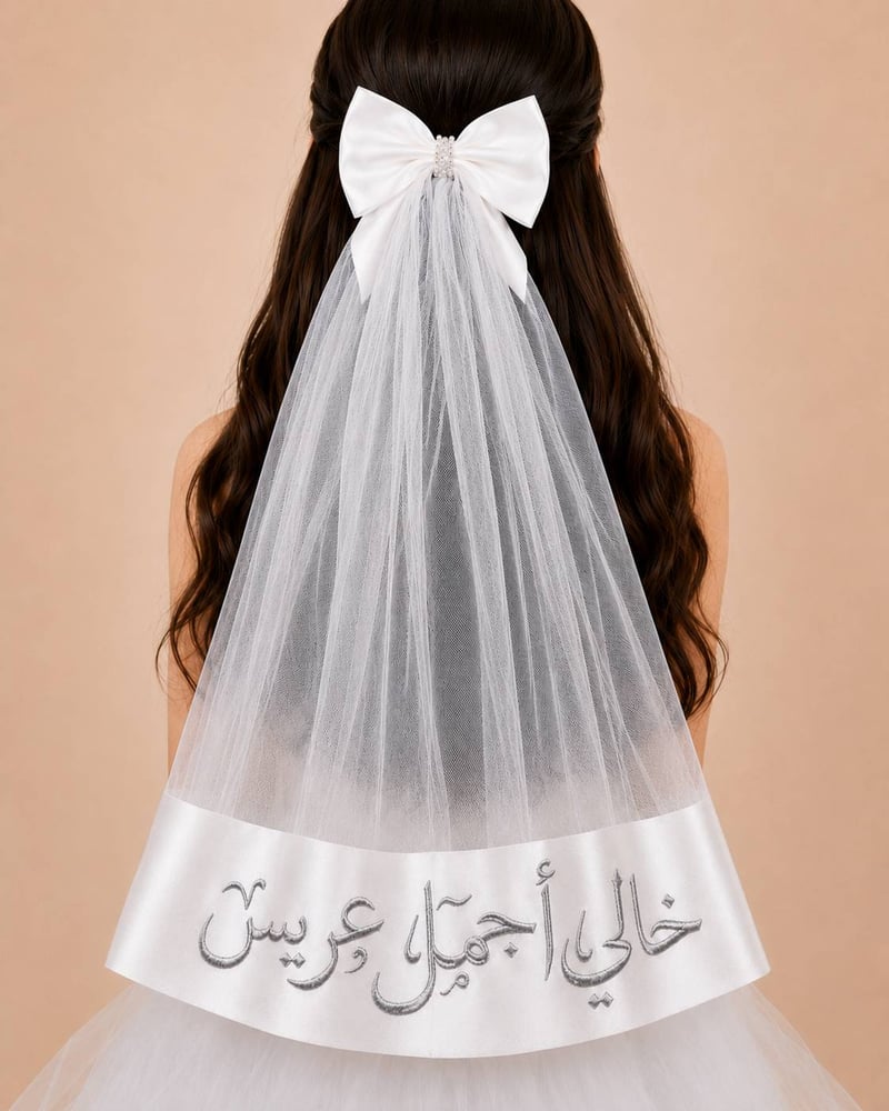 طرحة شعر خالي أجمل عريس بتطريز فضي