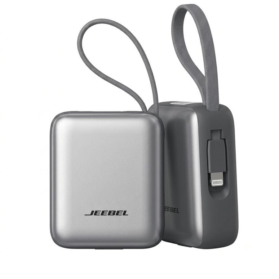 باور بانك JEEBEL 10000mAh – شحن سريع 22.5 واط مع كابلين مدمجين USB-C و Lightning