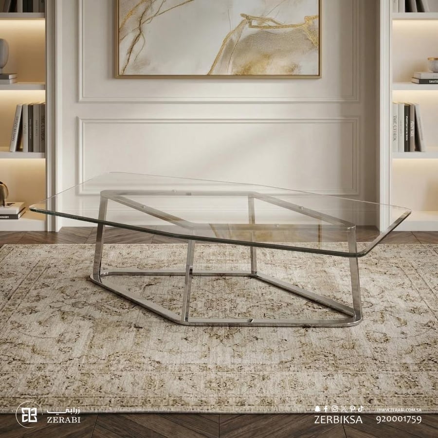 طاولات معدن بزجاج شفاف