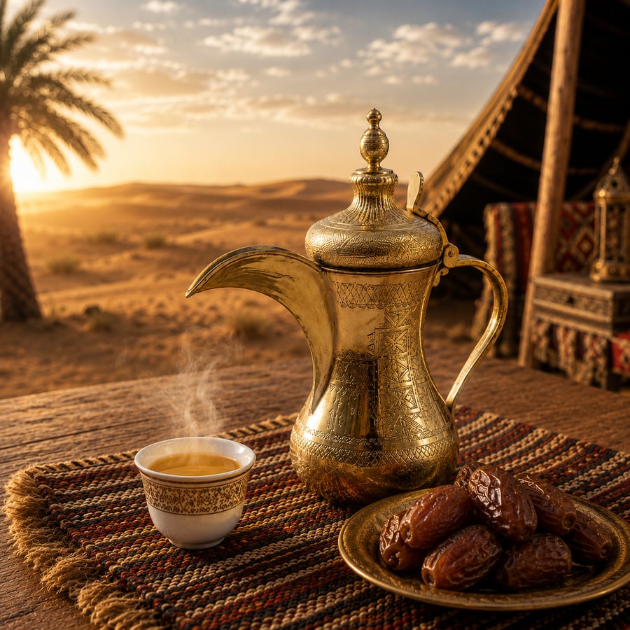 طقم دلال الدقة الحساوية (عمل قاسم) منقوش كامل – ذهبي كامل (3 قطع )