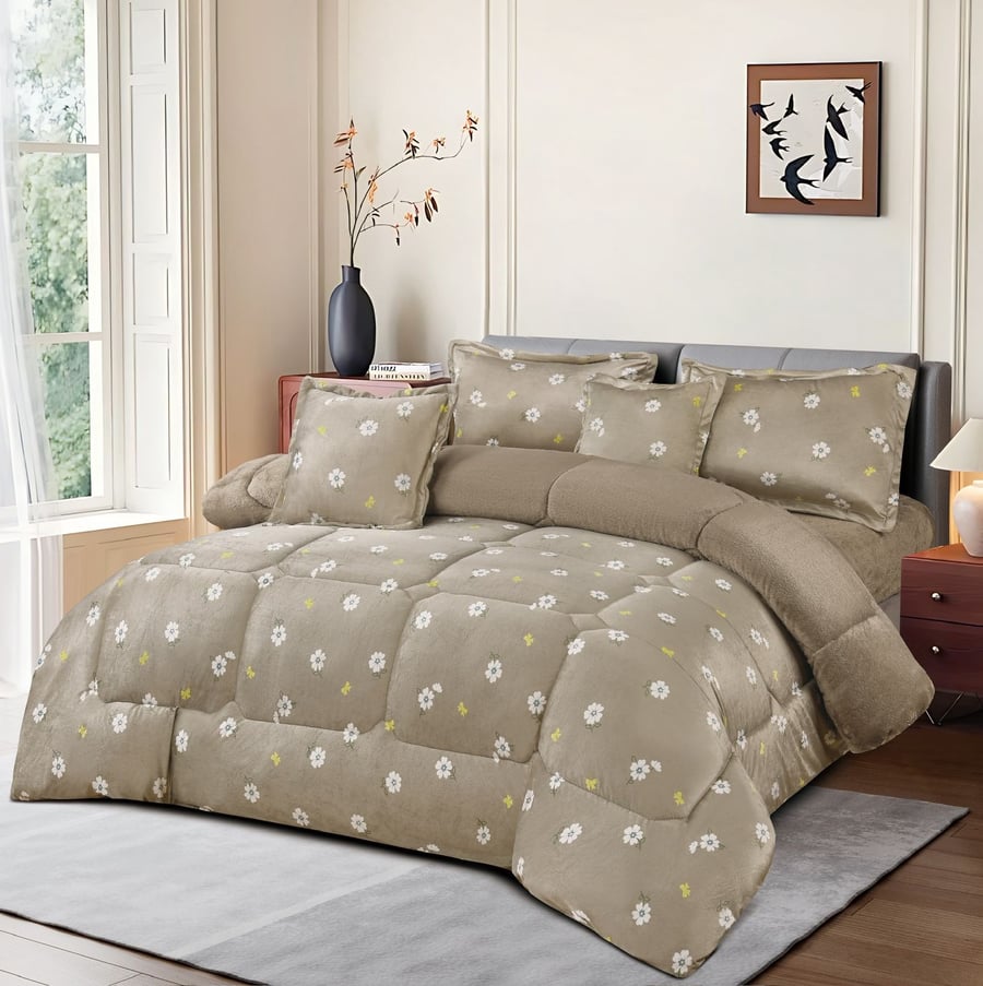 Winter embroidered bedspread for two, luxurious, 6 pieces