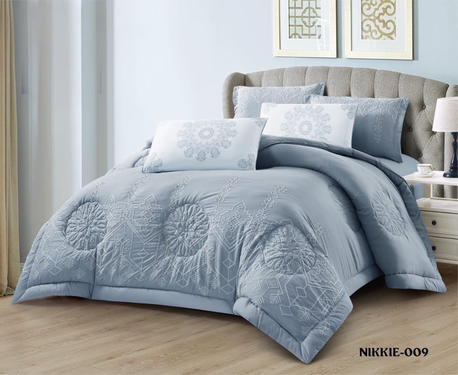 Two-person embroidered quilted bedspread, 6 pieces - model NIKKIE-008, luxurious olive color