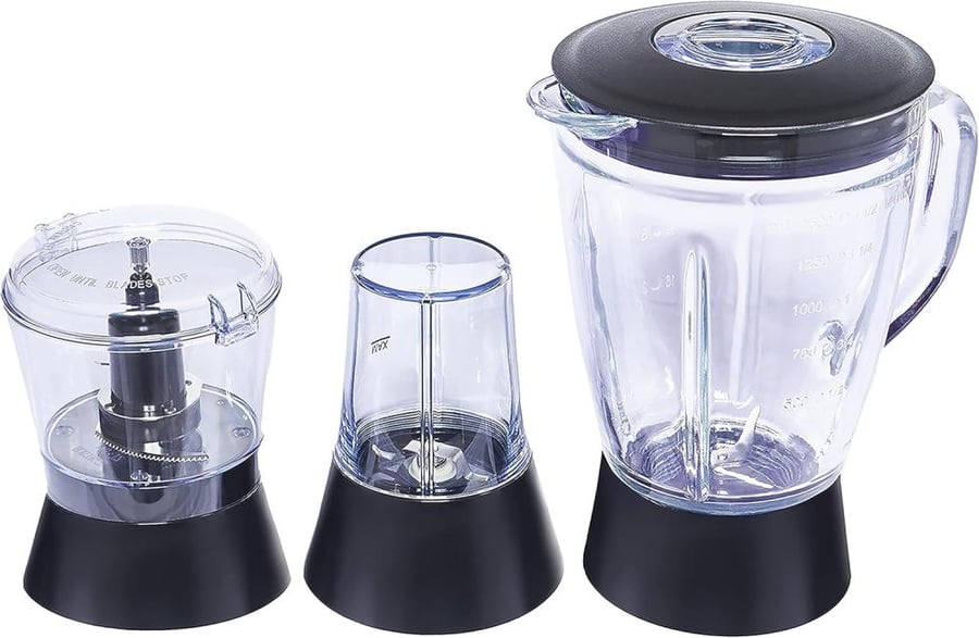 Admiral Blender 1.5L Glass Jug, Black & Silver, 5 Speeds with Pulse Function, with Grinder & Chopper - ADBL1560