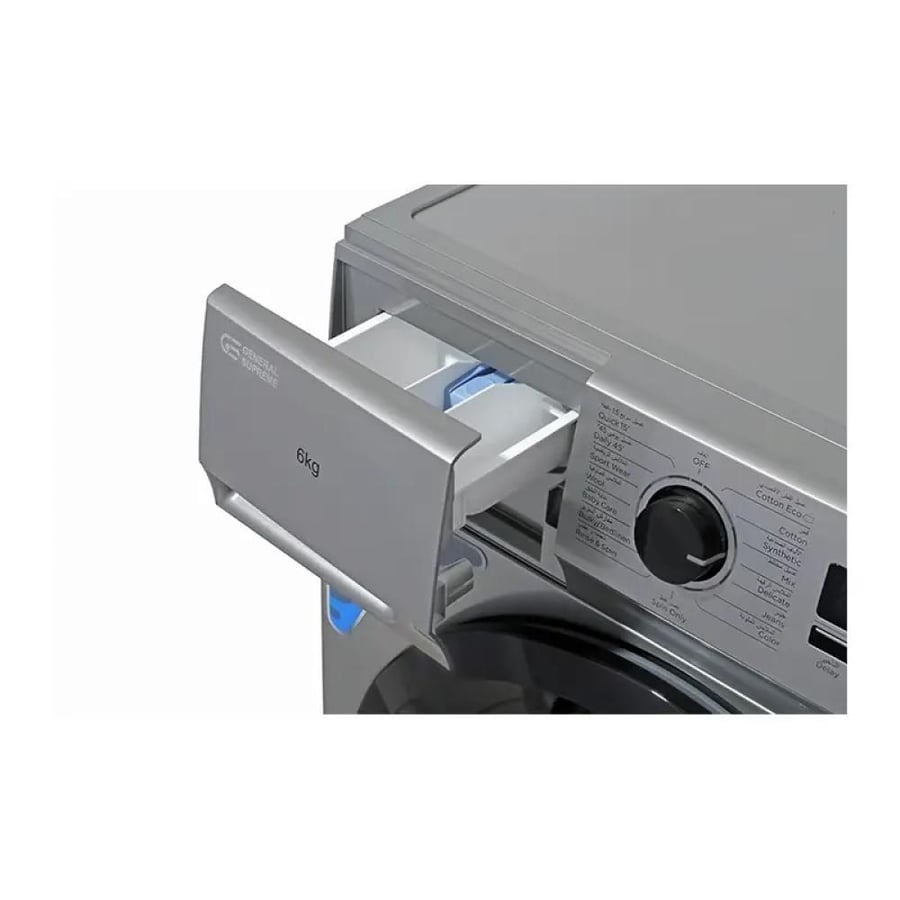 General Supreme automatic washing machine, front load, 6 kg, 15 programs, 1000 cycles, steel - GSFN60