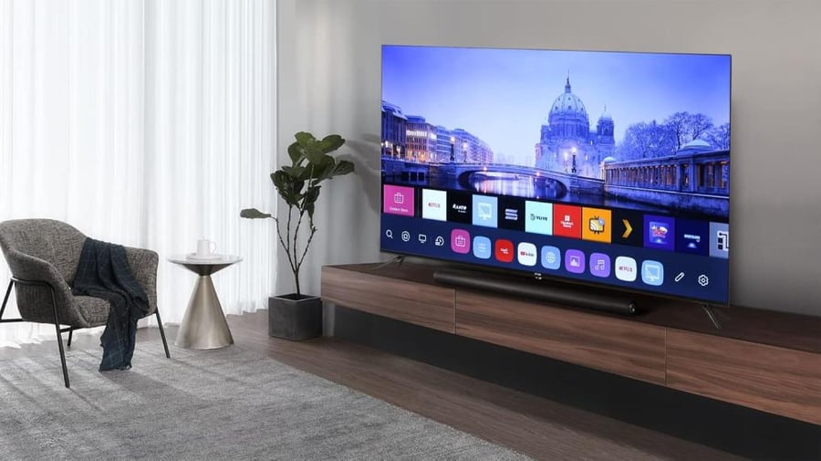 تلفزيون ليد ذكي من ايه ار ار كيو دبليو 65 بوصة بدقة 4K، بنظام تشغيل ويبوس وبدون اطار، موديل RO-65LJW، أزرق