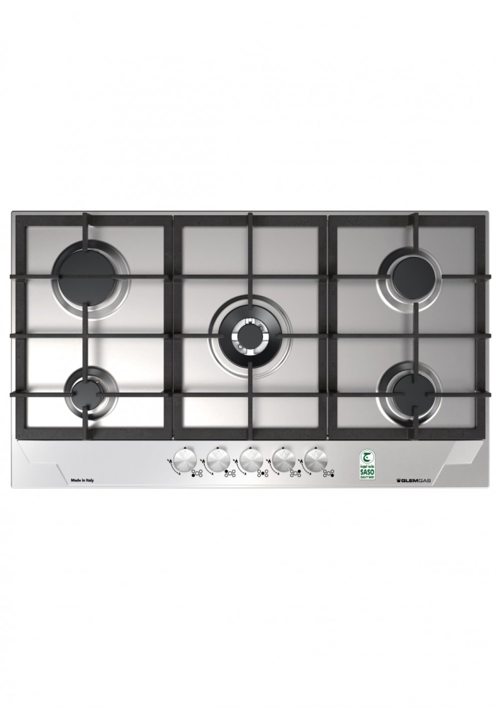 Glem Built-in Hob, 90 cm, 5 Gas Burners, Front Control, Stainless Steel - GTD955HIX