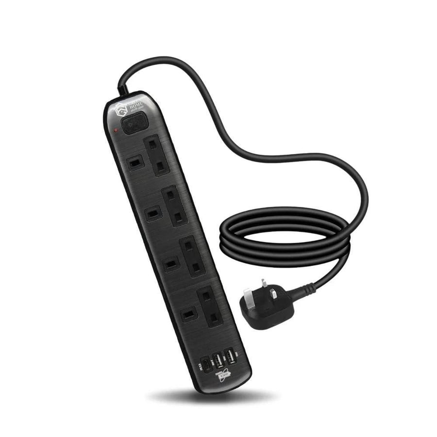 توصيلة كهربائية جرين هوم 4 منافذ  طاقة 2 منافذ usb-منفذ type c شحن سريع-كيبل 3متر اسود-GH-CE4SUC/BK