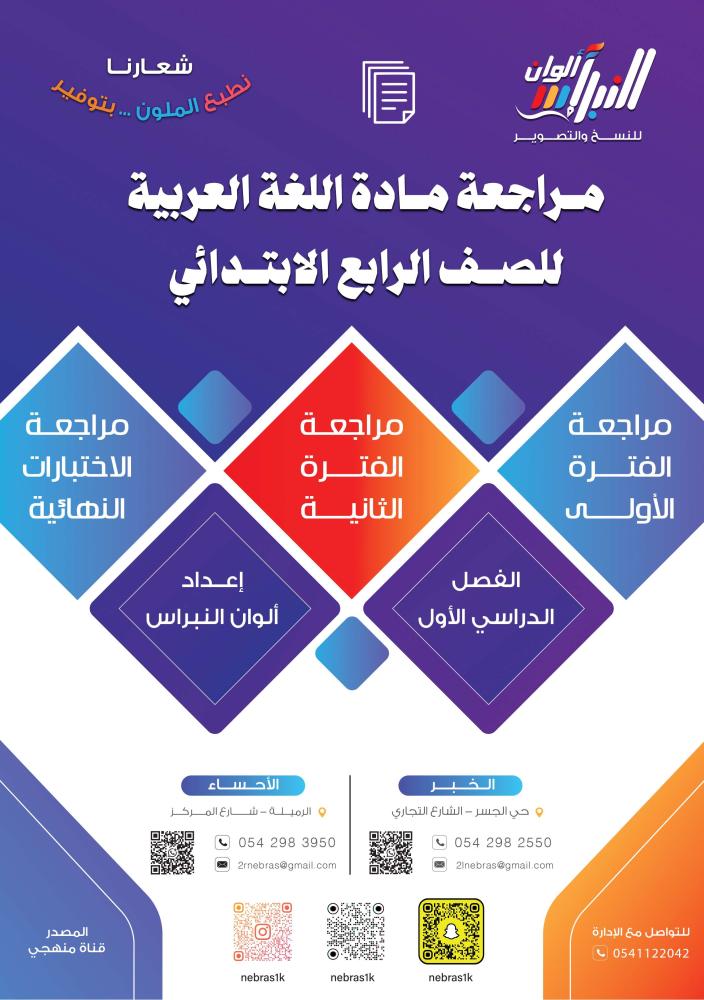 مراجعة اللغة العربية  الصف الرابع الابتدائي