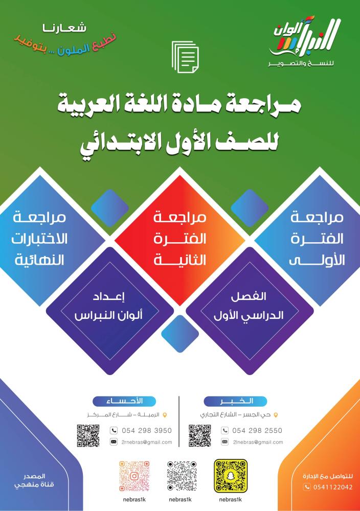 مراجعة اللغة العربية  الصف الاول الابتدائي