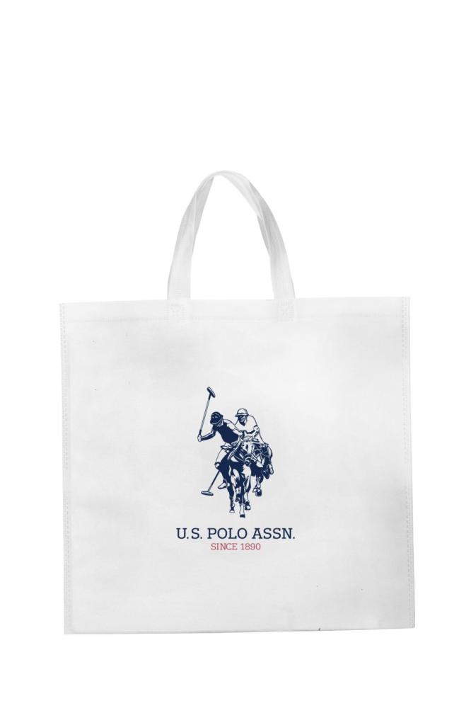 حقيبة يد قماش بيضاء بطباعة U S Polo Assn