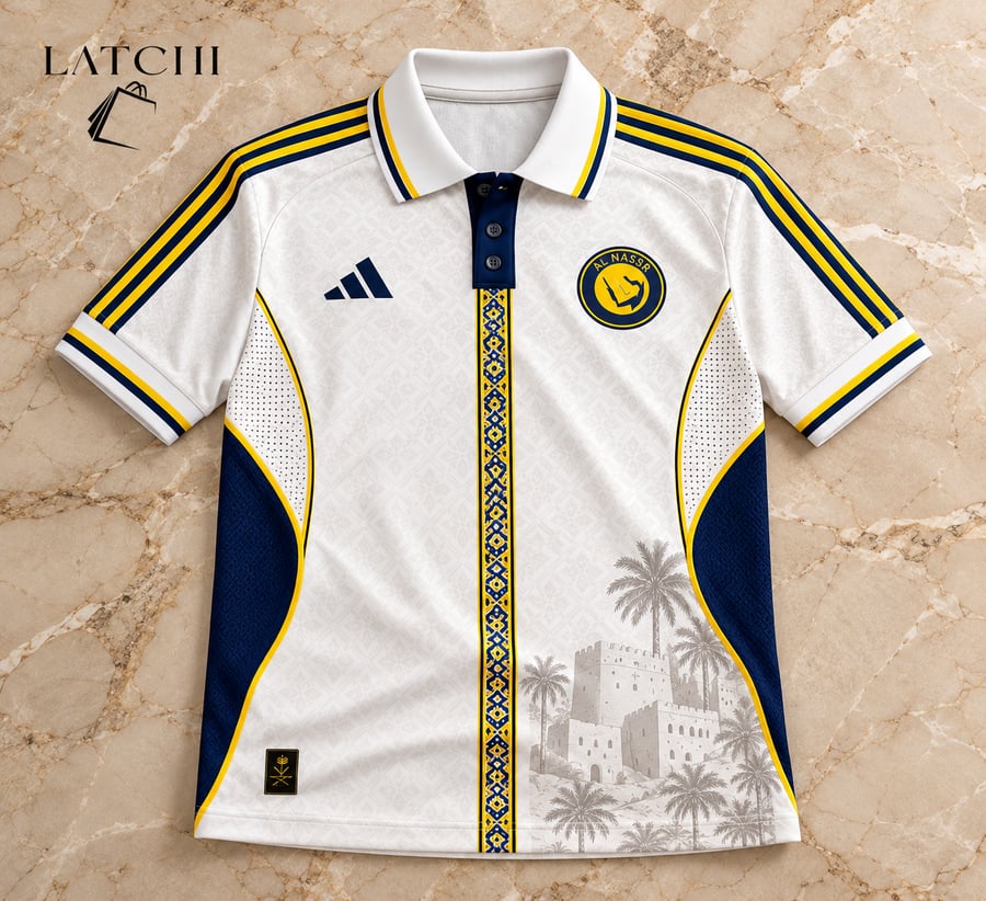 قميص النصر السعودي الأبيض – تصميم فاخر للكبار والصغار