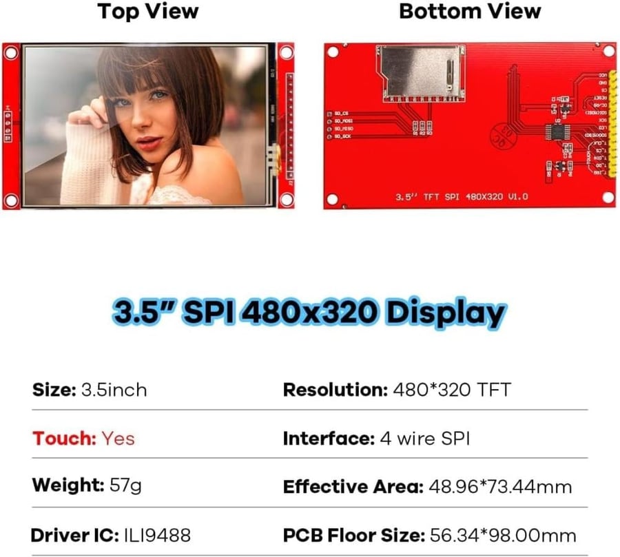 شاشة لمس TFT LCD مقاس 3.5 بوصة 480x320 للاردوينو UNO MEGA مع منفذ SD - Touch Screen
