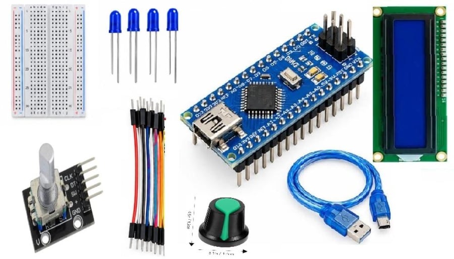 مشروع التحكم بمصابيح LED بالمشفر الدوار Rotary Encoder والاردوينو مع شاشة LCD